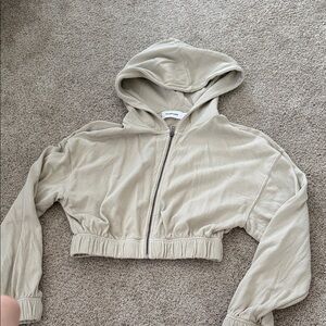 Talentless Beige Cropped Hoodie Jacket